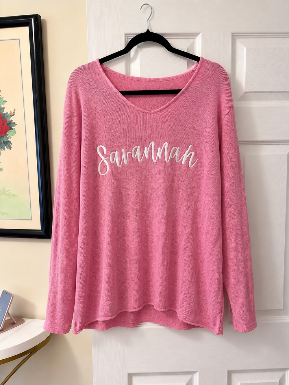 'Savannah' pink knit pullover - light sweater/shirt